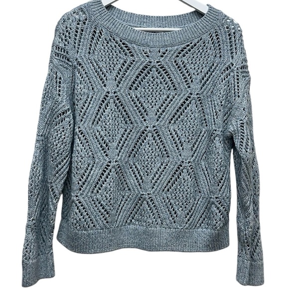 Old Navy Women's Light Blue Knit Sweater Boxy Cropped Top Shirt Sz S Loose Knit - Picture 1 of 6